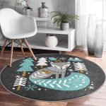 - RealHomes Dijital Baskılı Kaymaz Tabanlı Comfort Yuvarlak Halı - Realhomes Renkli Zeminde Onedraw Çizimli Yılbaşı Temalı Dijital Baskılı Modern Turkuaz Salon ve Oturma Odası Kaymaz Tabanlı Yuvarlak Halı Realhomes