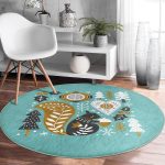 - RealHomes Dijital Baskılı Kaymaz Tabanlı Comfort Yuvarlak Halı - Realhomes  Renkli Zeminde Sincap Desenli Dijital Baskılı Modern Turkuaz Salon ve Oturma Odası Yıkanabilir Kaymaz Tabanlı Yuvarlak Halı Realhomes