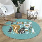 - RealHomes Dijital Baskılı Kaymaz Tabanlı Comfort Yuvarlak Halı - Realhomes  Renkli Zeminde Sincap Desenli Dijital Baskılı Modern Turkuaz Salon ve Oturma Odası Yıkanabilir Kaymaz Tabanlı Yuvarlak Halı Realhomes