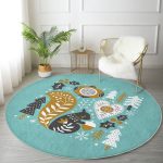 - RealHomes Dijital Baskılı Kaymaz Tabanlı Comfort Yuvarlak Halı - Realhomes  Renkli Zeminde Sincap Desenli Dijital Baskılı Modern Turkuaz Salon ve Oturma Odası Yıkanabilir Kaymaz Tabanlı Yuvarlak Halı Realhomes