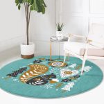 - RealHomes Dijital Baskılı Kaymaz Tabanlı Comfort Yuvarlak Halı - Realhomes  Renkli Zeminde Sincap Desenli Dijital Baskılı Modern Turkuaz Salon ve Oturma Odası Yıkanabilir Kaymaz Tabanlı Yuvarlak Halı Realhomes