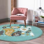 - RealHomes Dijital Baskılı Kaymaz Tabanlı Comfort Yuvarlak Halı - Realhomes  Renkli Zeminde Sincap Desenli Dijital Baskılı Modern Turkuaz Salon ve Oturma Odası Yıkanabilir Kaymaz Tabanlı Yuvarlak Halı Realhomes