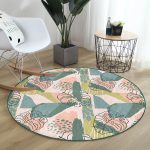 - RealHomes Dijital Baskılı Kaymaz Tabanlı Comfort Yuvarlak Halı - Realhomes  Pudra Zeminde Soyut Çizim Detaylı Dijital Baskılı Modern Yeşil Outdoor Yıkanabilir Kaymaz Tabanlı Yuvarlak Halı Realhomes