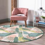 - RealHomes Dijital Baskılı Kaymaz Tabanlı Comfort Yuvarlak Halı - Realhomes  Pudra Zeminde Soyut Çizim Detaylı Dijital Baskılı Modern Yeşil Outdoor Yıkanabilir Kaymaz Tabanlı Yuvarlak Halı Realhomes