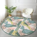 - RealHomes Dijital Baskılı Kaymaz Tabanlı Comfort Yuvarlak Halı - Realhomes  Pudra Zeminde Soyut Çizim Detaylı Dijital Baskılı Modern Yeşil Outdoor Yıkanabilir Kaymaz Tabanlı Yuvarlak Halı Realhomes