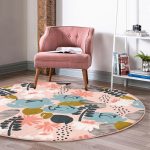 Pudra Zeminde Onedraw Çizimli Yaprak Desenli Dijital Baskılı Modern Pembe Outdoor Yıkanabilir Kaymaz Tabanlı Yuvarlak Halı Realhomes