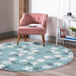 - RealHomes Dijital Baskılı Kaymaz Tabanlı Comfort Yuvarlak Halı - Realhomes  Renkli Zeminde Papatya Desenli Dijital Baskılı Modern Turkuaz Salon ve Oturma Odası Yıkanabilir Kaymaz Tabanlı Yuvarlak Halı Realhomes