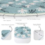 - RealHomes Dijital Baskılı Kaymaz Tabanlı Comfort Yuvarlak Halı - Realhomes  Renkli Zeminde Papatya Desenli Dijital Baskılı Modern Turkuaz Salon ve Oturma Odası Yıkanabilir Kaymaz Tabanlı Yuvarlak Halı Realhomes