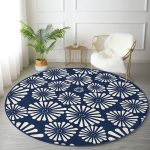 - RealHomes Dijital Baskılı Kaymaz Tabanlı Comfort Yuvarlak Halı - Realhomes  Lacivert Zeminde Onedraw Çizimli Papatya Dijital Baskılı Modern Salon ve Oturma Odası Kaymaz Tabanlı Yuvarlak Halı Realhomes