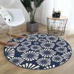 - RealHomes Dijital Baskılı Kaymaz Tabanlı Comfort Yuvarlak Halı - Realhomes  Lacivert Zeminde Onedraw Çizimli Papatya Dijital Baskılı Modern Salon ve Oturma Odası Kaymaz Tabanlı Yuvarlak Halı Realhomes