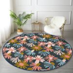 - RealHomes Dijital Baskılı Kaymaz Tabanlı Comfort Yuvarlak Halı - Realhomes  Siyah Zeminde Renkli Çiçek Desenli Dijital Baskılı Modern Turuncu Salon ve Oturma Odası Yıkanabilir Kaymaz Tabanlı Yuvarlak Halı Realhomes