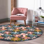 - RealHomes Dijital Baskılı Kaymaz Tabanlı Comfort Yuvarlak Halı - Realhomes  Siyah Zeminde Renkli Çiçek Desenli Dijital Baskılı Modern Turuncu Salon ve Oturma Odası Yıkanabilir Kaymaz Tabanlı Yuvarlak Halı Realhomes