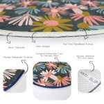 - RealHomes Dijital Baskılı Kaymaz Tabanlı Comfort Yuvarlak Halı - Realhomes  Siyah Zeminde Renkli Çiçek Desenli Dijital Baskılı Modern Turuncu Salon ve Oturma Odası Yıkanabilir Kaymaz Tabanlı Yuvarlak Halı Realhomes