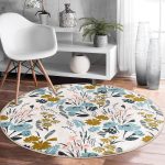 - RealHomes Dijital Baskılı Kaymaz Tabanlı Comfort Yuvarlak Halı - Realhomes  Beyaz Zeminde Renkli Çiçek Desenli Dijital Baskılı Modern Salon ve Oturma Odası Yıkanabilir Kaymaz Tabanlı Yuvarlak Halı Realhomes