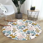 - RealHomes Dijital Baskılı Kaymaz Tabanlı Comfort Yuvarlak Halı - Realhomes  Beyaz Zeminde Renkli Çiçek Desenli Dijital Baskılı Modern Salon ve Oturma Odası Yıkanabilir Kaymaz Tabanlı Yuvarlak Halı Realhomes