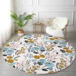 - RealHomes Dijital Baskılı Kaymaz Tabanlı Comfort Yuvarlak Halı - Realhomes  Beyaz Zeminde Renkli Çiçek Desenli Dijital Baskılı Modern Salon ve Oturma Odası Yıkanabilir Kaymaz Tabanlı Yuvarlak Halı Realhomes