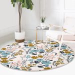 - RealHomes Dijital Baskılı Kaymaz Tabanlı Comfort Yuvarlak Halı - Realhomes  Beyaz Zeminde Renkli Çiçek Desenli Dijital Baskılı Modern Salon ve Oturma Odası Yıkanabilir Kaymaz Tabanlı Yuvarlak Halı Realhomes