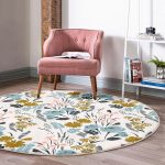 - RealHomes Dijital Baskılı Kaymaz Tabanlı Comfort Yuvarlak Halı - Realhomes  Beyaz Zeminde Renkli Çiçek Desenli Dijital Baskılı Modern Salon ve Oturma Odası Yıkanabilir Kaymaz Tabanlı Yuvarlak Halı Realhomes