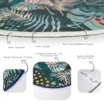 - RealHomes Dijital Baskılı Kaymaz Tabanlı Comfort Yuvarlak Halı - Realhomes  Siyah Zeminde Renkli Yaprak Desenli Dijital Baskılı Modern Yeşil Outdoor Yıkanabilir Kaymaz Tabanlı Yuvarlak Halı Realhomes