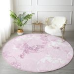 - RealHomes Dijital Baskılı Kaymaz Tabanlı Comfort Yuvarlak Halı - Realhomes  Pembe Zeminde Sarmaşık Desenli Dijital Baskılı Modern Yatak Odası Yıkanabilir Kaymaz Tabanlı Yuvarlak Halı Realhomes