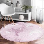 - RealHomes Dijital Baskılı Kaymaz Tabanlı Comfort Yuvarlak Halı - Realhomes  Pembe Zeminde Sarmaşık Desenli Dijital Baskılı Modern Yatak Odası Yıkanabilir Kaymaz Tabanlı Yuvarlak Halı Realhomes