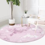 - RealHomes Dijital Baskılı Kaymaz Tabanlı Comfort Yuvarlak Halı - Realhomes  Pembe Zeminde Sarmaşık Desenli Dijital Baskılı Modern Yatak Odası Yıkanabilir Kaymaz Tabanlı Yuvarlak Halı Realhomes