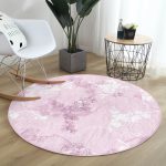 - RealHomes Dijital Baskılı Kaymaz Tabanlı Comfort Yuvarlak Halı - Realhomes  Pembe Zeminde Sarmaşık Desenli Dijital Baskılı Modern Yatak Odası Yıkanabilir Kaymaz Tabanlı Yuvarlak Halı Realhomes