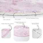 - RealHomes Dijital Baskılı Kaymaz Tabanlı Comfort Yuvarlak Halı - Realhomes  Pembe Zeminde Sarmaşık Desenli Dijital Baskılı Modern Yatak Odası Yıkanabilir Kaymaz Tabanlı Yuvarlak Halı Realhomes