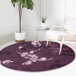 - RealHomes Dijital Baskılı Kaymaz Tabanlı Comfort Yuvarlak Halı - Realhomes  Renkli Zeminde Çiçek Desenli Dijital Baskılı Modern Bordo Yatak Odası Yıkanabilir Kaymaz Tabanlı Yuvarlak Halı Realhomes