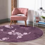 - RealHomes Dijital Baskılı Kaymaz Tabanlı Comfort Yuvarlak Halı - Realhomes  Renkli Zeminde Çiçek Desenli Dijital Baskılı Modern Bordo Yatak Odası Yıkanabilir Kaymaz Tabanlı Yuvarlak Halı Realhomes