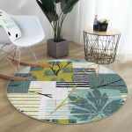 - RealHomes Dijital Baskılı Kaymaz Tabanlı Comfort Yuvarlak Halı - Realhomes  Beyaz Zeminde Onedraw Çizimli Yaprak Motifli Dijital Baskılı Modern Turkuaz Salon ve Oturma Odası Kaymaz Tabanlı Yuvarlak Halı Realhomes