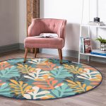 - RealHomes Dijital Baskılı Kaymaz Tabanlı Comfort Yuvarlak Halı - Realhomes  Renkli Zeminde Onedraw Çizimli Yaprak Motifli Dijital Baskılı Modern Salon ve Oturma Odası Kaymaz Tabanlı Yuvarlak Halı Realhomes