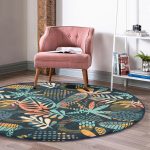 - RealHomes Dijital Baskılı Kaymaz Tabanlı Comfort Yuvarlak Halı - Realhomes  Siyah Zeminde Onedraw Çizimli Yaprak Motifli Dijital Baskılı Modern Renkli Salon ve Oturma Odası Kaymaz Tabanlı Yuvarlak Halı Realhomes