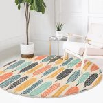 - RealHomes Dijital Baskılı Kaymaz Tabanlı Comfort Yuvarlak Halı - Realhomes  Krem Zeminde Yaprak Desenli Dijital Baskılı Modern Renkli Koridor ve Antre Yıkanabilir Kaymaz Tabanlı Yuvarlak Halı Realhomes