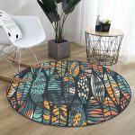 - RealHomes Dijital Baskılı Kaymaz Tabanlı Comfort Yuvarlak Halı - Realhomes Siyah Zeminde Yaprak Desenli Dijital Baskılı Modern Renkli Salon ve Oturma Odası Yıkanabilir Kaymaz Tabanlı Yuvarlak Halı Realhomes