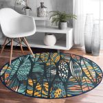 - RealHomes Dijital Baskılı Kaymaz Tabanlı Comfort Yuvarlak Halı - Realhomes Siyah Zeminde Yaprak Desenli Dijital Baskılı Modern Renkli Salon ve Oturma Odası Yıkanabilir Kaymaz Tabanlı Yuvarlak Halı Realhomes