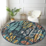 - RealHomes Dijital Baskılı Kaymaz Tabanlı Comfort Yuvarlak Halı - Realhomes Siyah Zeminde Yaprak Desenli Dijital Baskılı Modern Renkli Salon ve Oturma Odası Yıkanabilir Kaymaz Tabanlı Yuvarlak Halı Realhomes