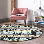 - RealHomes Dijital Baskılı Kaymaz Tabanlı Comfort Yuvarlak Halı - Realhomes  Beyaz Zeminde Renkli Çizgili Yaprak Desenli Dijital Baskılı Modern Turkuaz Outdoor Yıkanabilir Kaymaz Tabanlı Yuvarlak Halı Realhomes