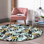 - RealHomes Dijital Baskılı Kaymaz Tabanlı Comfort Yuvarlak Halı - Realhomes  Beyaz Zeminde Renkli Palmiye Desenli Dijital Baskılı Modern Turkuaz Outdoor Yıkanabilir Kaymaz Tabanlı Yuvarlak Halı Realhomes