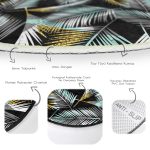 - RealHomes Dijital Baskılı Kaymaz Tabanlı Comfort Yuvarlak Halı - Realhomes  Siyah Zeminde Yaprak Desenli Dijital Baskılı Modern Turkuaz Outdoor Yıkanabilir Kaymaz Tabanlı Yuvarlak Halı Realhomes