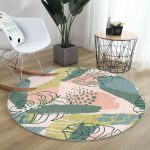 - RealHomes Dijital Baskılı Kaymaz Tabanlı Comfort Yuvarlak Halı - Realhomes  Soft Renkli Zeminde Onedraw Çizimli Yaprak Motifli Dijital Baskılı Modern Yeşil Salon ve Oturma Odası Kaymaz Tabanlı Yuvarlak Halı Realhomes