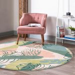 - RealHomes Dijital Baskılı Kaymaz Tabanlı Comfort Yuvarlak Halı - Realhomes  Soft Renkli Zeminde Onedraw Çizimli Yaprak Motifli Dijital Baskılı Modern Yeşil Salon ve Oturma Odası Kaymaz Tabanlı Yuvarlak Halı Realhomes