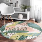 - RealHomes Dijital Baskılı Kaymaz Tabanlı Comfort Yuvarlak Halı - Realhomes  Soft Renkli Zeminde Onedraw Çizimli Yaprak Motifli Dijital Baskılı Modern Yeşil Salon ve Oturma Odası Kaymaz Tabanlı Yuvarlak Halı Realhomes