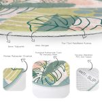 - RealHomes Dijital Baskılı Kaymaz Tabanlı Comfort Yuvarlak Halı - Realhomes  Soft Renkli Zeminde Onedraw Çizimli Yaprak Motifli Dijital Baskılı Modern Yeşil Salon ve Oturma Odası Kaymaz Tabanlı Yuvarlak Halı Realhomes