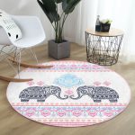 Modern Fil Desenli Dijital Baskılı Krem Salon ve Oturma Odası Yıkanabilir Kaymaz Tabanlı Yuvarlak Halı Realhomes