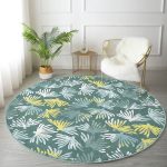 - RealHomes Dijital Baskılı Kaymaz Tabanlı Comfort Yuvarlak Halı - Realhomes Renkli Zeminde Onedraw Çizimli Yaprak Motifli Dijital Baskılı Modern Turkuaz Koridor ve Antre Kaymaz Tabanlı Yuvarlak Halı Realhomes