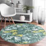 - RealHomes Dijital Baskılı Kaymaz Tabanlı Comfort Yuvarlak Halı - Realhomes Renkli Zeminde Onedraw Çizimli Yaprak Motifli Dijital Baskılı Modern Turkuaz Koridor ve Antre Kaymaz Tabanlı Yuvarlak Halı Realhomes