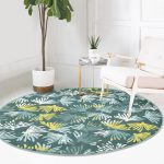 - RealHomes Dijital Baskılı Kaymaz Tabanlı Comfort Yuvarlak Halı - Realhomes Renkli Zeminde Onedraw Çizimli Yaprak Motifli Dijital Baskılı Modern Turkuaz Koridor ve Antre Kaymaz Tabanlı Yuvarlak Halı Realhomes