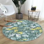 - RealHomes Dijital Baskılı Kaymaz Tabanlı Comfort Yuvarlak Halı - Realhomes Renkli Zeminde Onedraw Çizimli Yaprak Motifli Dijital Baskılı Modern Turkuaz Koridor ve Antre Kaymaz Tabanlı Yuvarlak Halı Realhomes