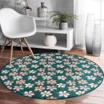 - RealHomes Dijital Baskılı Kaymaz Tabanlı Comfort Yuvarlak Halı - Realhomes Renkli Zeminde Yaprak Motifli Dijital Baskılı Modern Turkuaz Yatak Odası Yıkanabilir Kaymaz Tabanlı Yuvarlak Halı Realhomes